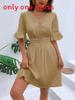Polyester Lace Patchwork V Neck Waist Dress For Summer Street Style Womens Fashion