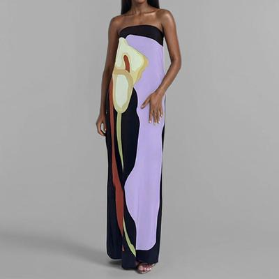 Spring Women's Fashionable Sleeveless Off-shoulder Strapless Sexy Backless Printed Dress for Women