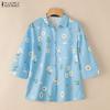 ZANZEA Women Turn Down Collar Casual 3/4 Sleeve Loose Floral Print Blouse