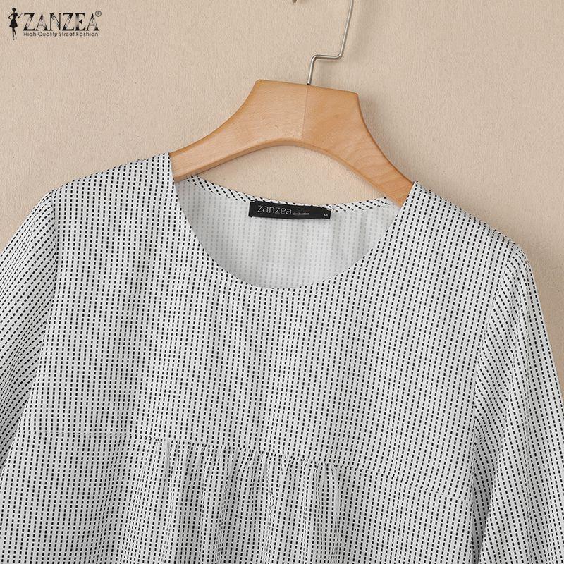ZANZEA Lässige Bluse mit Rundhalsausschnitt und 3/4-Ärmeln und lockerem Print für Damen
