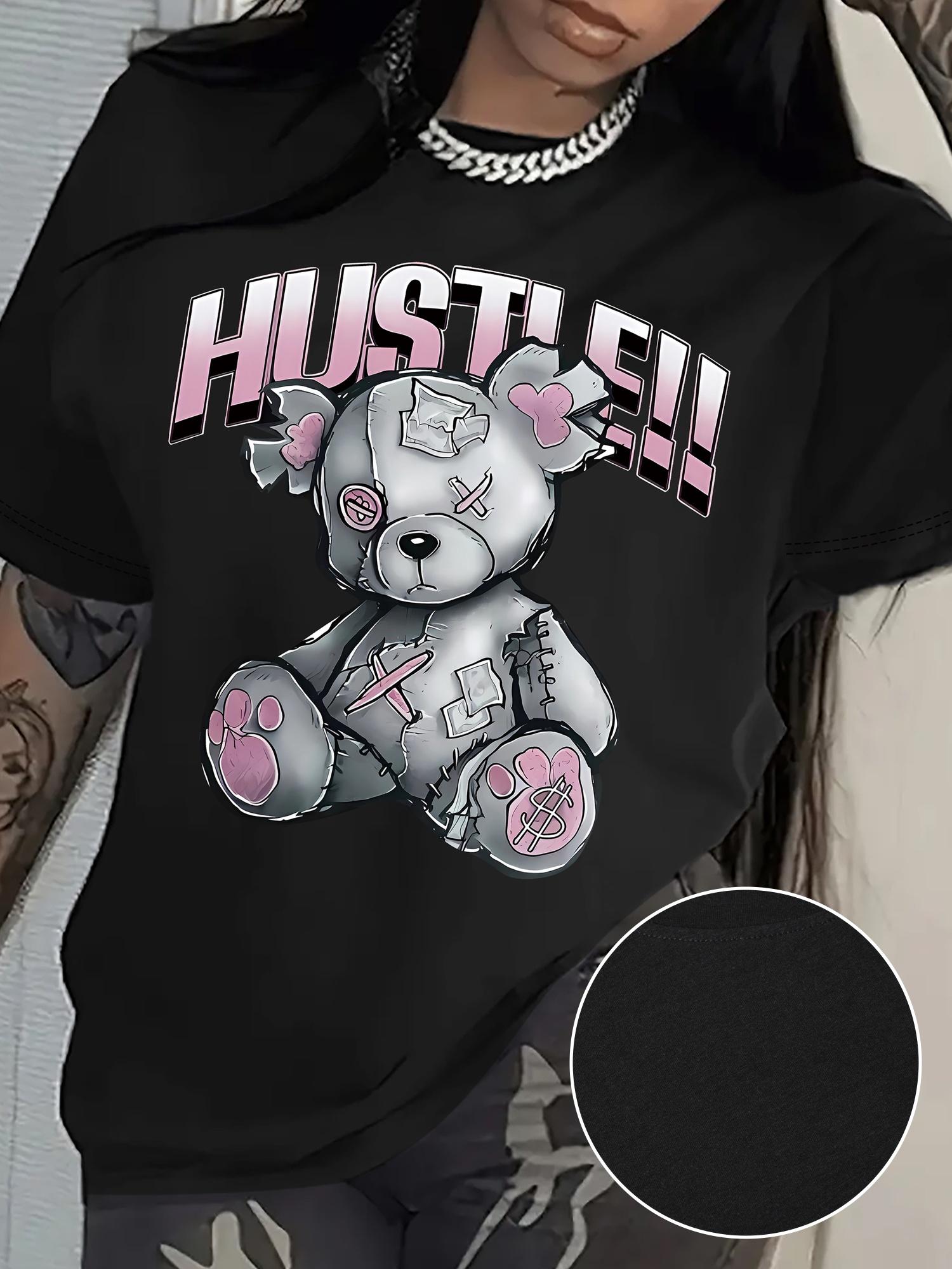 Stitched Teddy Bear Hustle Graphic Print T-shirt M