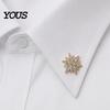 Shirt Collar Button 1/2Pcs Double-Layered Eight-Pointed Star Lapel Pin with Rhinestones, Thickened Alloy Star-shaped Brooch Safety Buckle