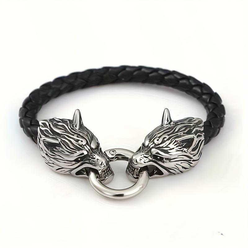 

Stainless Steel Viking Wolf Head Bracelet: Bold Men s Fashion