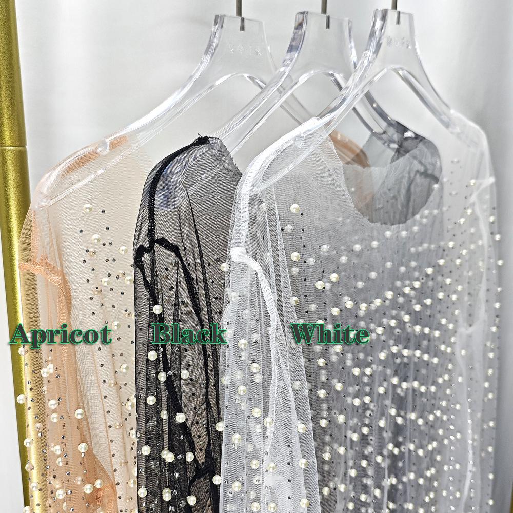 

Beaded Mesh Long Sleeve See-through Top for Women Small білий
