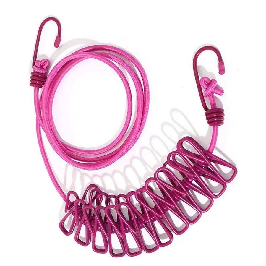 Corde à linge portable avec 12 pinces à linge, Corde à linge de voyage extensible rétractable élastique pour blanchisserie dans le jardin