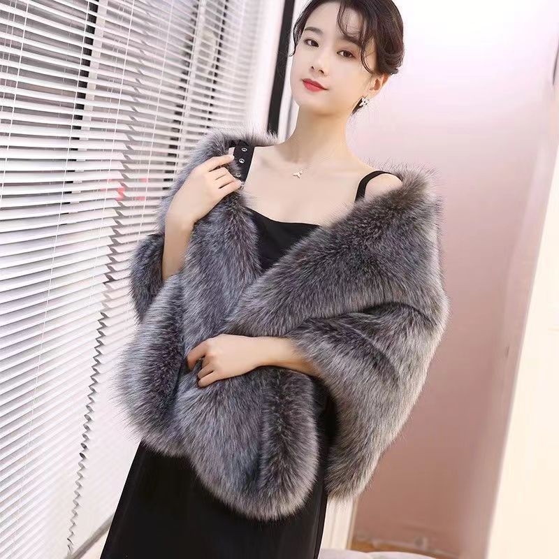 Imitation Fur Shawl Women's Autumn and Winter Imitation Mink Hair Fox Fur Collar Dress Cheongsam Cape Short Coat Tide