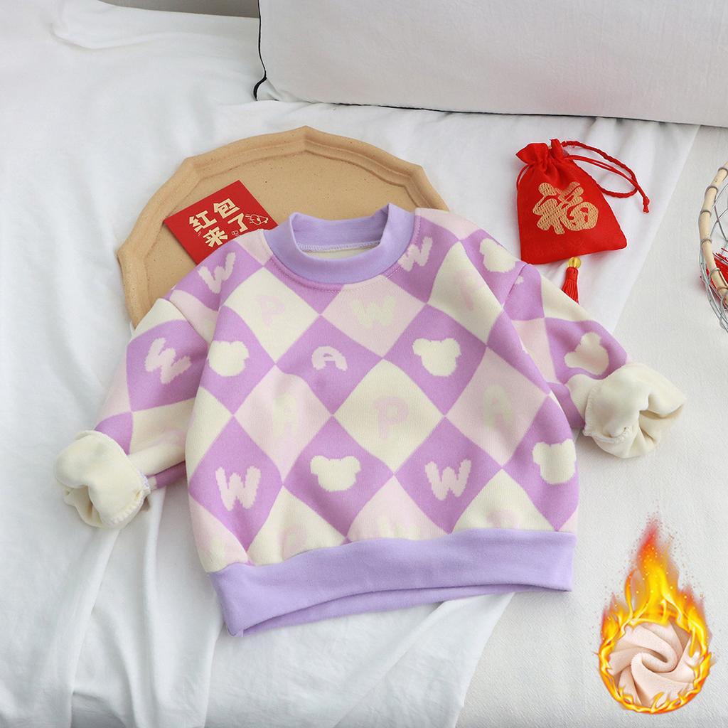 Autumn and Winter Children's Velvet Thickened Christmas T-shirt Children's Printing Sweatshirt Casual Children's Clothing for Winter New Year Gift