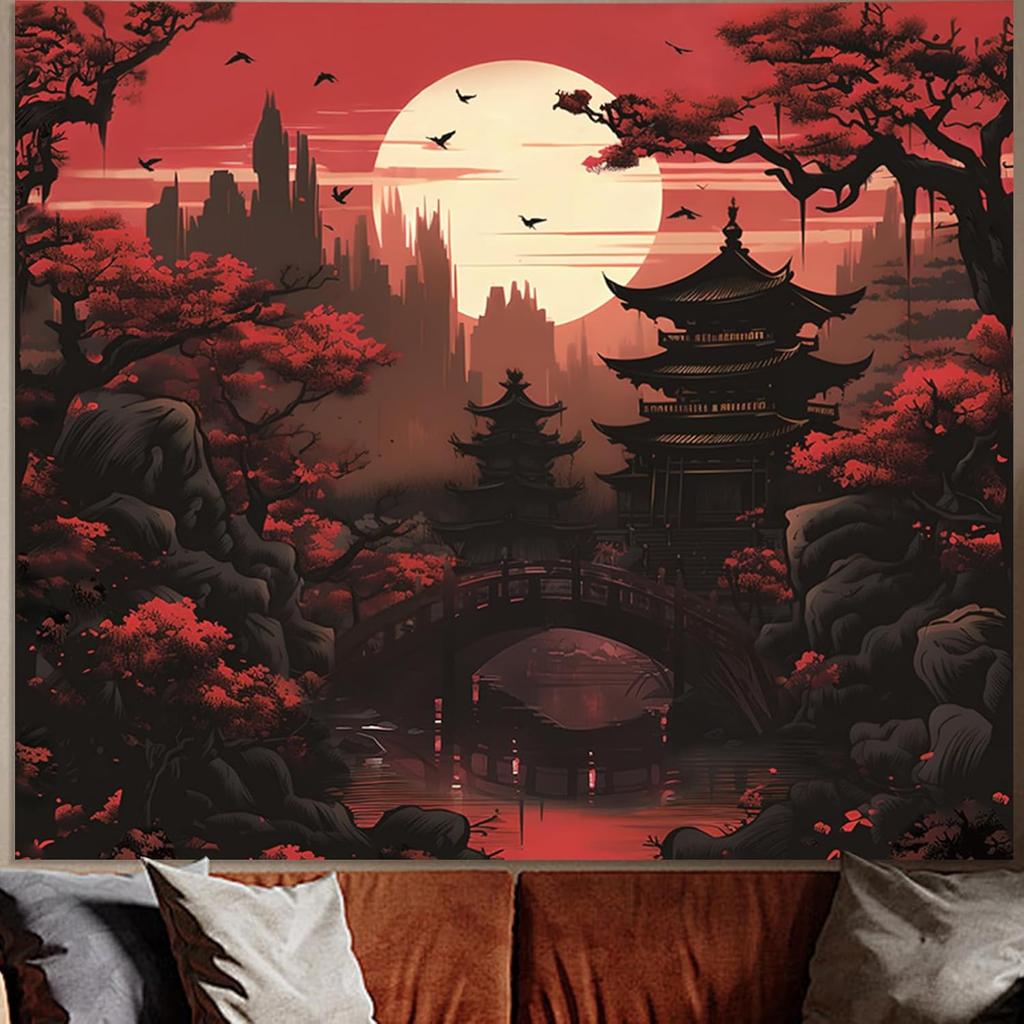 VIKAMA Monet Impressionist Water Lilies Tapestry with Oil Painting Texture for Bedroom Headboard Feature Wall Art Decoration