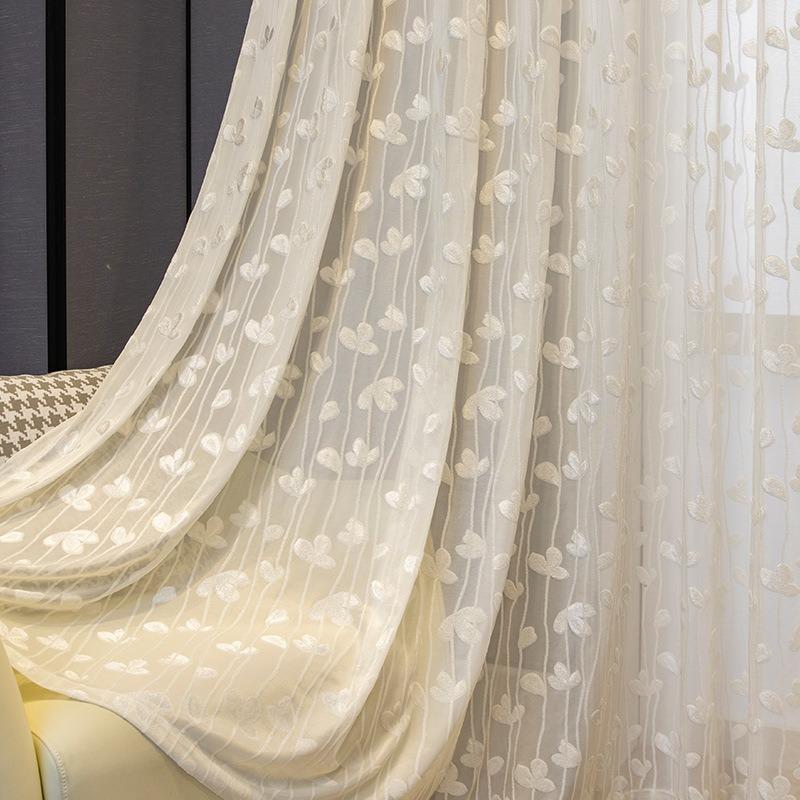 European Style Romantic Lace Embroidery Flower Curtain Transparent But Opaque Living Room Bedroom Window Screen Home Decoration