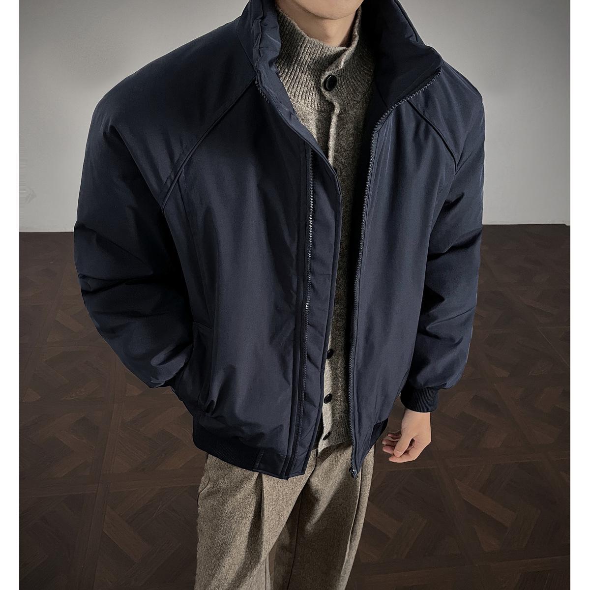 Trendy Men s Deconstructed Stand Collar Baseball Workwear Jacket - Short, Loose Cotton Design XL