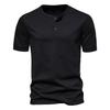 Men's Casual Short-Sleeve Henley T-Shirt: Solid Color, Loose Fit, Three-Button Collar