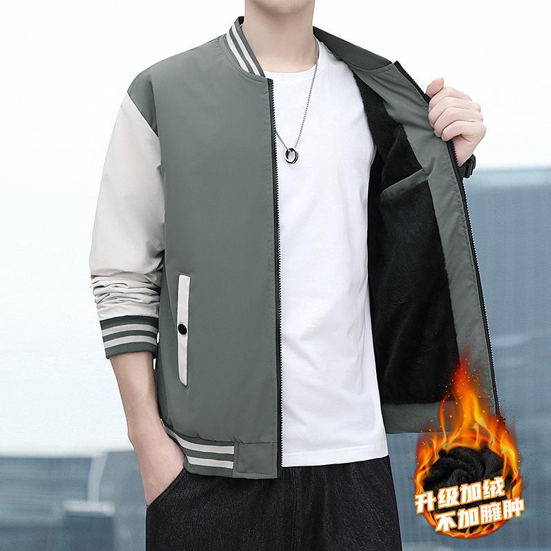 Cotton-padded Men's Autumn and Winter New Velvet Thickened Jacket Large Size Casual Stand-up Collar Baseball Jersey Cotton-padded Men's Jacket