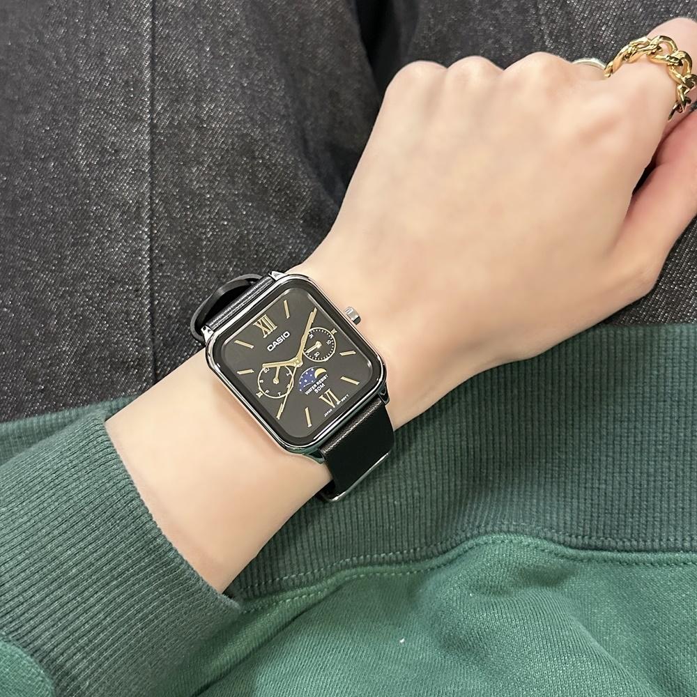 CASIO Standard Moon Phase Watch with Storage Case Black Leather Strap and Entrance (Overseas Exclusive) - Dial