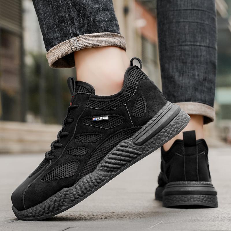 Men's Shoes Summer New Breathable Hollow Mesh Shoes Building Site Men's Non-slip Soft Bottom Sports Shoes Casual Sneakers Gray