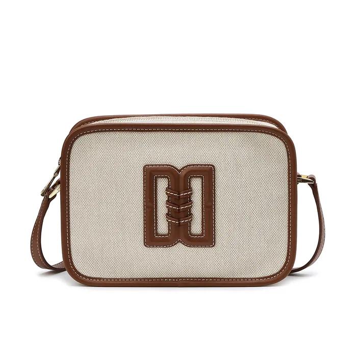[DD CANVAS] Beige DD Logo Leather Contrast Canvas Crossbody Bag DCBA5E972I2