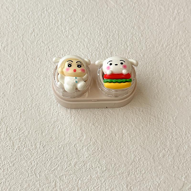 Zestaw etui na soczewki kontaktowe Przezroczysty przenośny etui towarzyszące Kredka Shin-chan Fioletowy Beżowy Mały Typ szuflady Słodkie narzędzia do usuwania soczewek kontaktowych