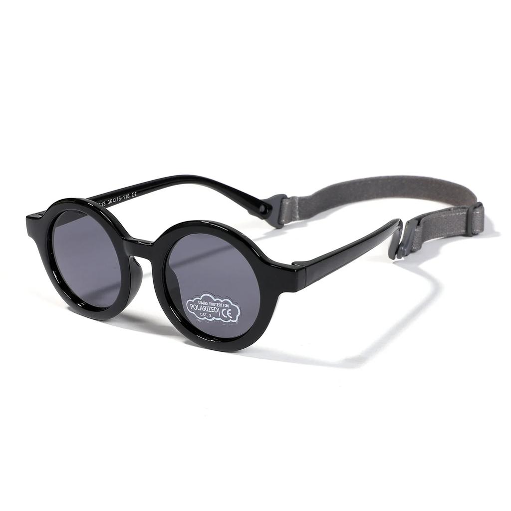 Kids Round TAC Baby Sunglasses Flexible Soft Frame with Strap for Toddler Boys Girls Age 0-3