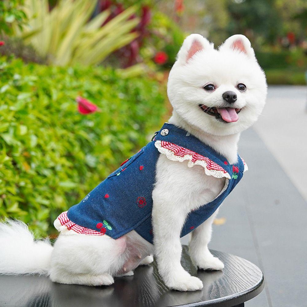 Breathable Mesh Pet Dog Skirt Suspender Dress Cat Clothes Chic Apparel Dog Denim Dress  Small Dogs