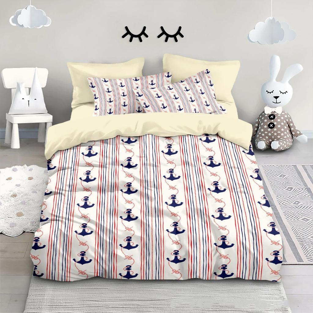 Voyage Series Duvet Cover Set Cartoon Ocean Sailboat Bedding Sets For Kids Bedroom Duvet Cover Pillow Case Single Double King