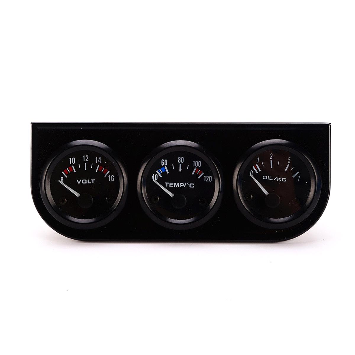 

Black Car Modification Accessory: 3-in-1 Gauge for Voltage, Water Temperature, and Oil Pressure чёрный