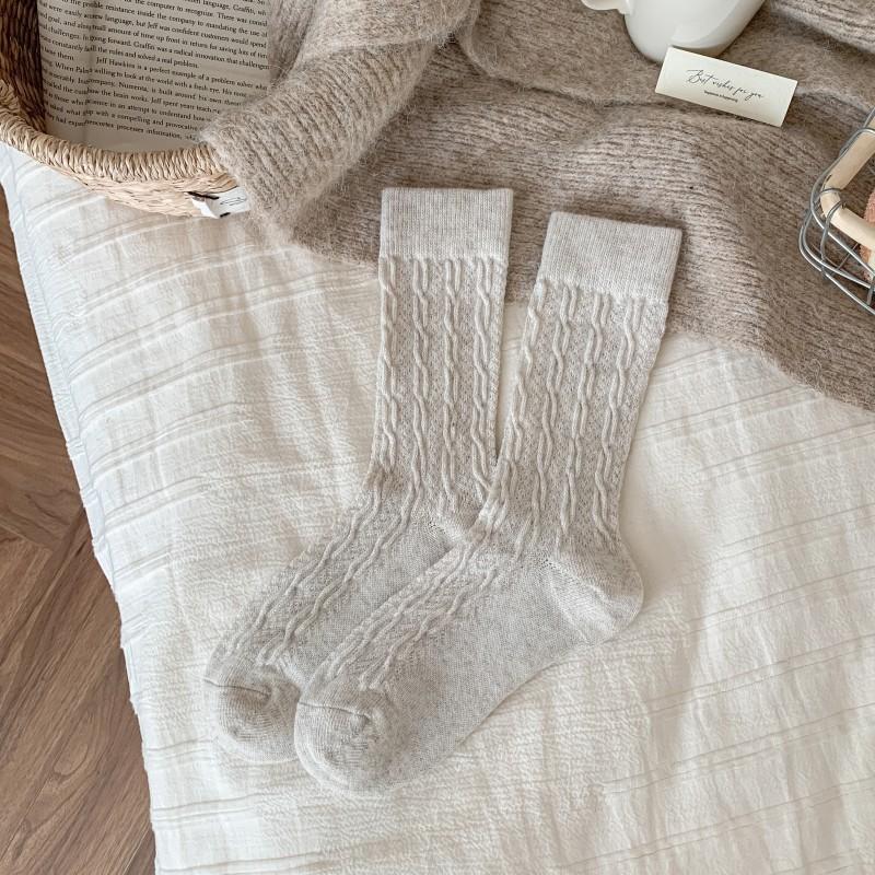 Twist Wool Socks Children'S Season Mid-Tube Socks Thickened Warm And Comfortable Plush Socks Gray Socks