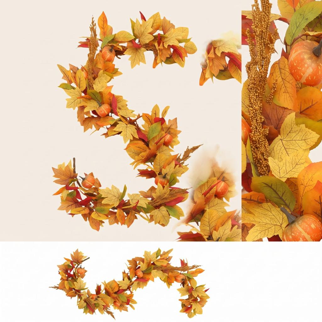 Artificial Maple Leaf and Pumpkin Garland for Thanksgiving Fall Home Decor
