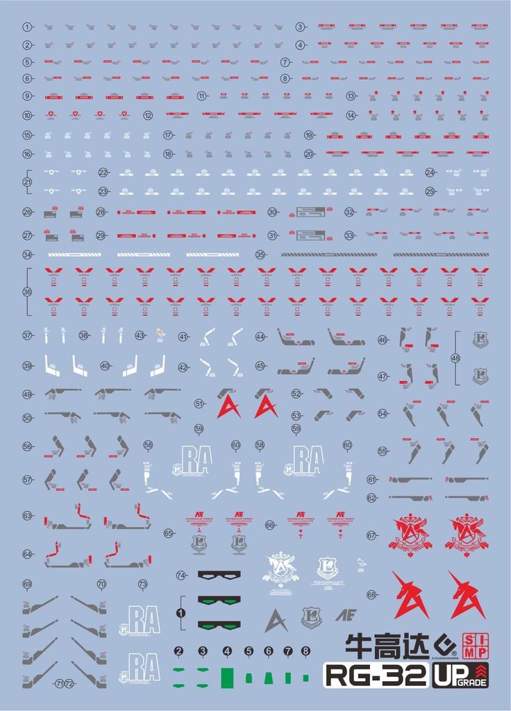Decals for RE Robot MS Detail Up Nu Fluorescent!! Water-slide HG, RG, MG, PG, (RG 1/144 RX-93 Gundam)