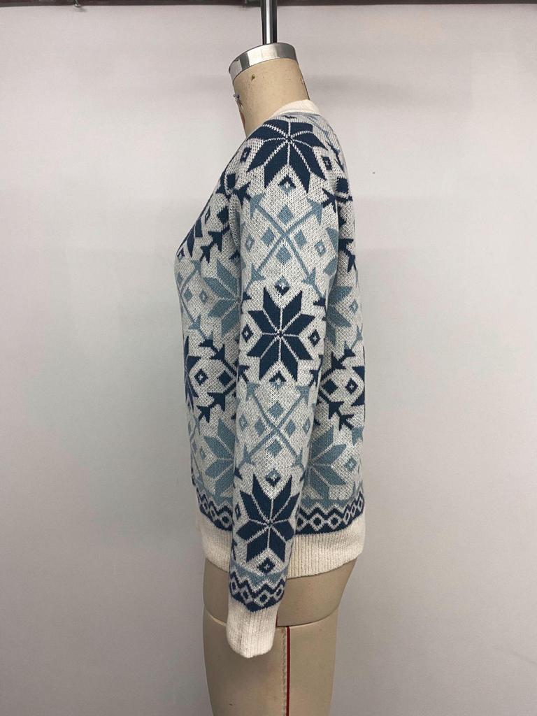 Nordic Style Women's Snowflake Pattern Knitted Sweater - Autumn/Winter 2025 Retro Color Block