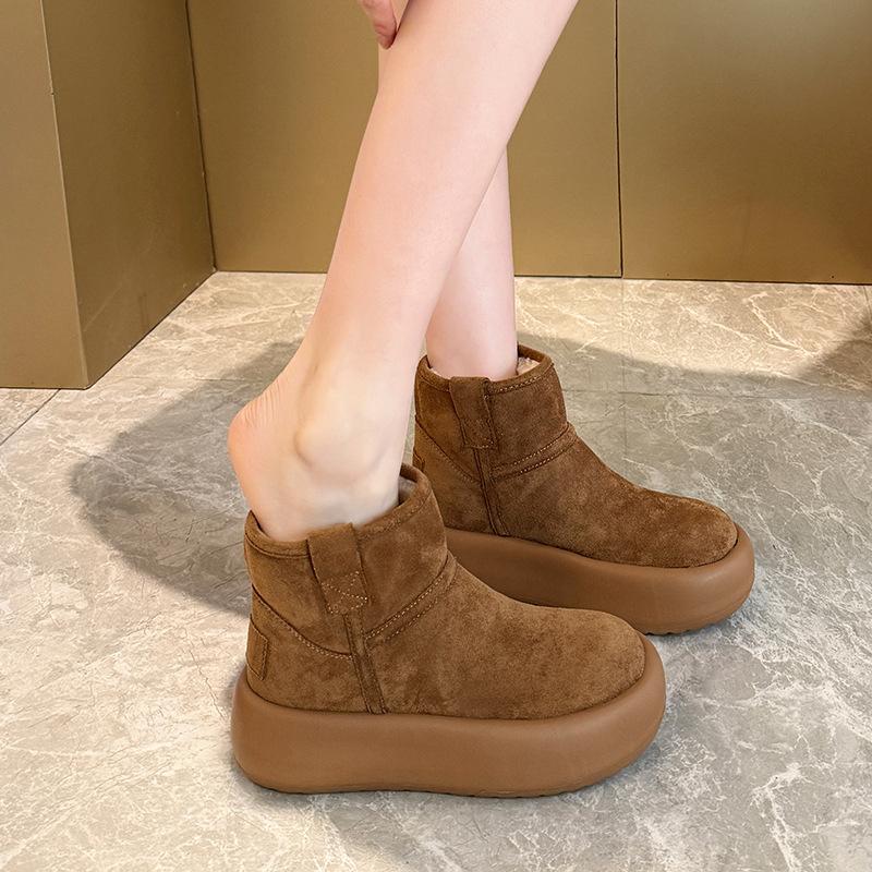 Women's fashion lightweight height-enhancing soft sole winter warm one-step fur one snow boots velvet lined non-slip casual sports cotton boots