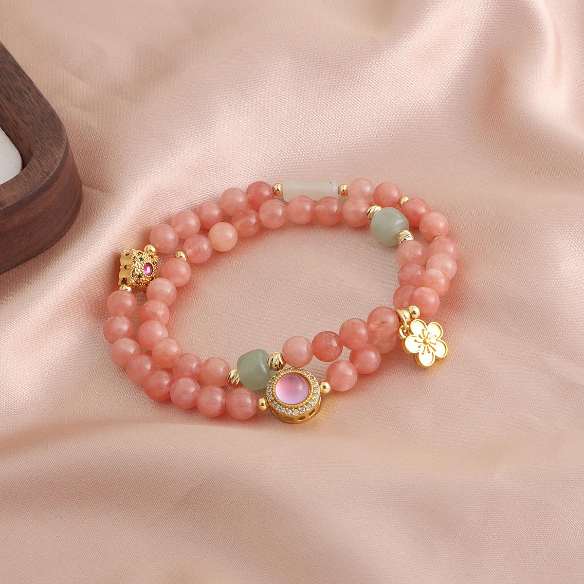 Браслет Duobao Цветок Персика Натуральный Хрустальный Браслет Растущий Национальный Стиль Универсальный Простой Модный Браслет