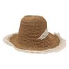 Large Brim Lace Straw Hat Women'S Sunshade Sunscreen Hat Foldable Windbreak Rope Light Casual Elegant Hat