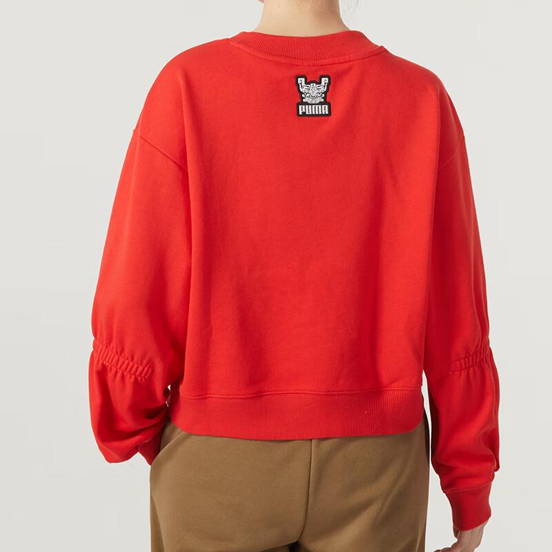 Puma Round Neck Printed Loose Pullover Long Sleeve Sweatshirt Women Sweatshirt Red 625251-11