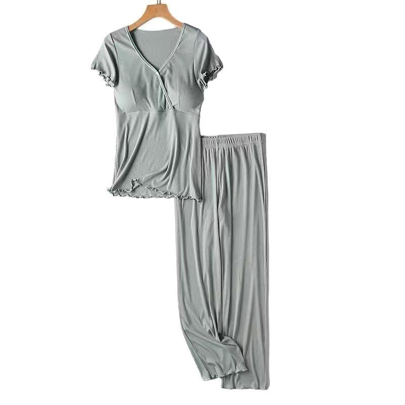 Maternity Short-Sleeve Pajama Set for Nursing and Postpartum Care