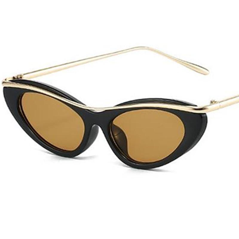 

NEW Sun Glasses Women Anti-UV Spectacles Conjoined Eyebrows Design Google Cat Eye Eyeglasses Ornamental Alloy Temples Sunglasses as picture коричневый