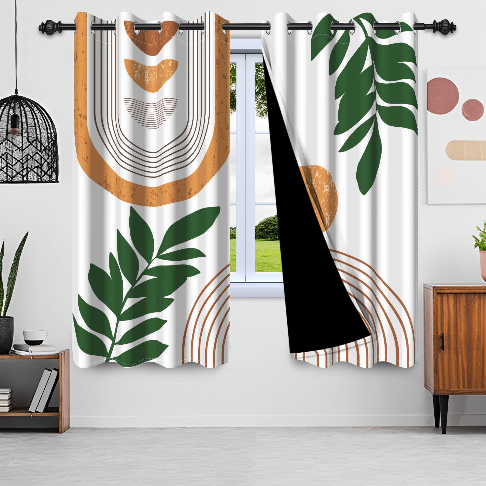 

2pcs Nordic Style Blackout Curtains Green Leaves Moon Window Curtains Sun Simple Minimalism Nordic Lines Home Interior Curtains 53x137cm 2pcs