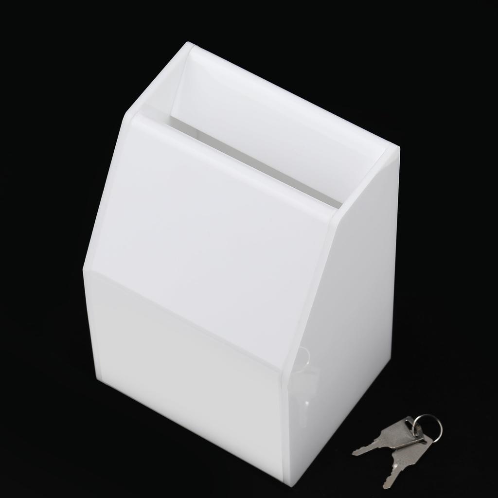 EWOO SUPPLY 12cm key white acrylic donation box with white box wide, built-in type, key, YS-1028