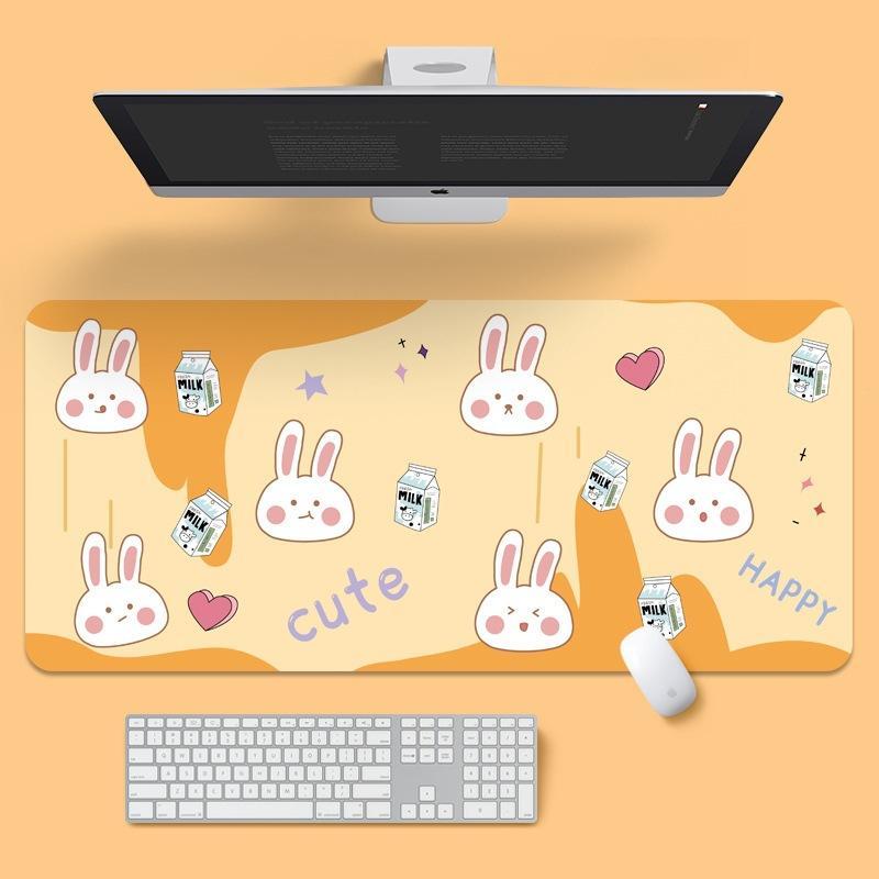 Large Extended Desk Mat Cute Cherry Pink Plaid Print Nonslip Base For Home Office Gaming Use
