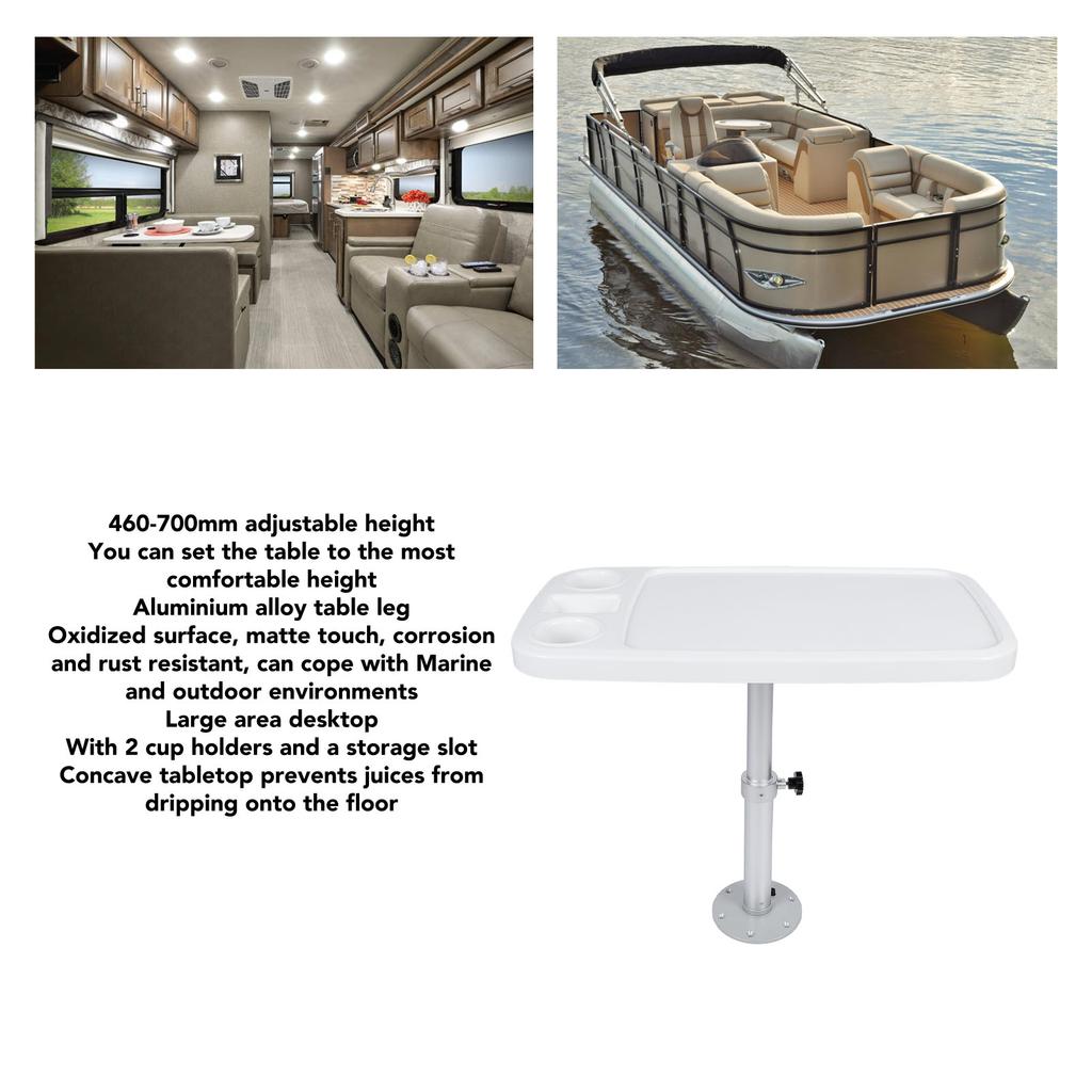 Wohnmobiltisch 460–700 mm höhenverstellbar, abnehmbares Bootstisch- und Basis-Set mit 2 Getränkehaltern für Wohnwagen, Yacht, Ponton, Deck