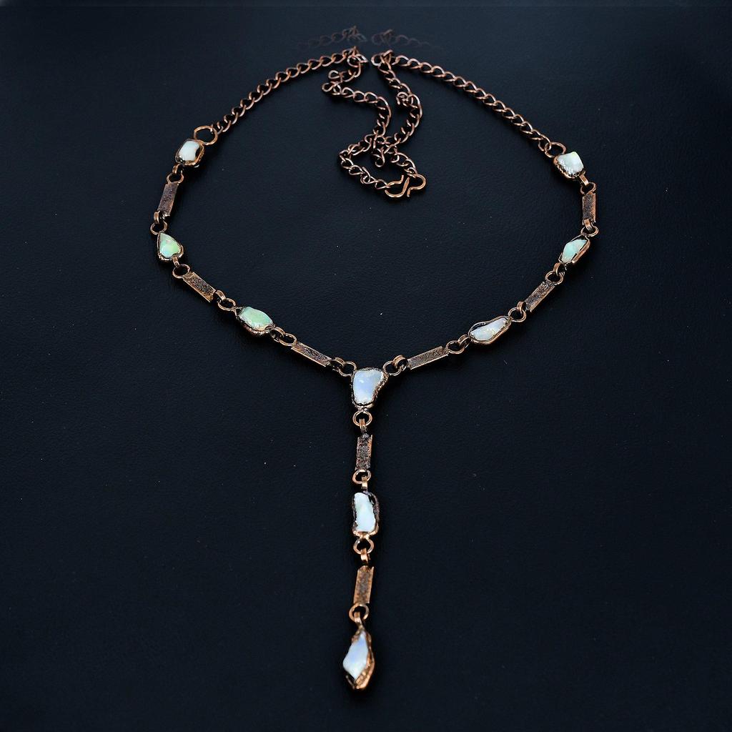 Rainbow Moonstone Necklace Gemstone Jewelry, Copper Electroformed Necklace, Adjustable Handmade Beautiful Jewelry Chain Necklace