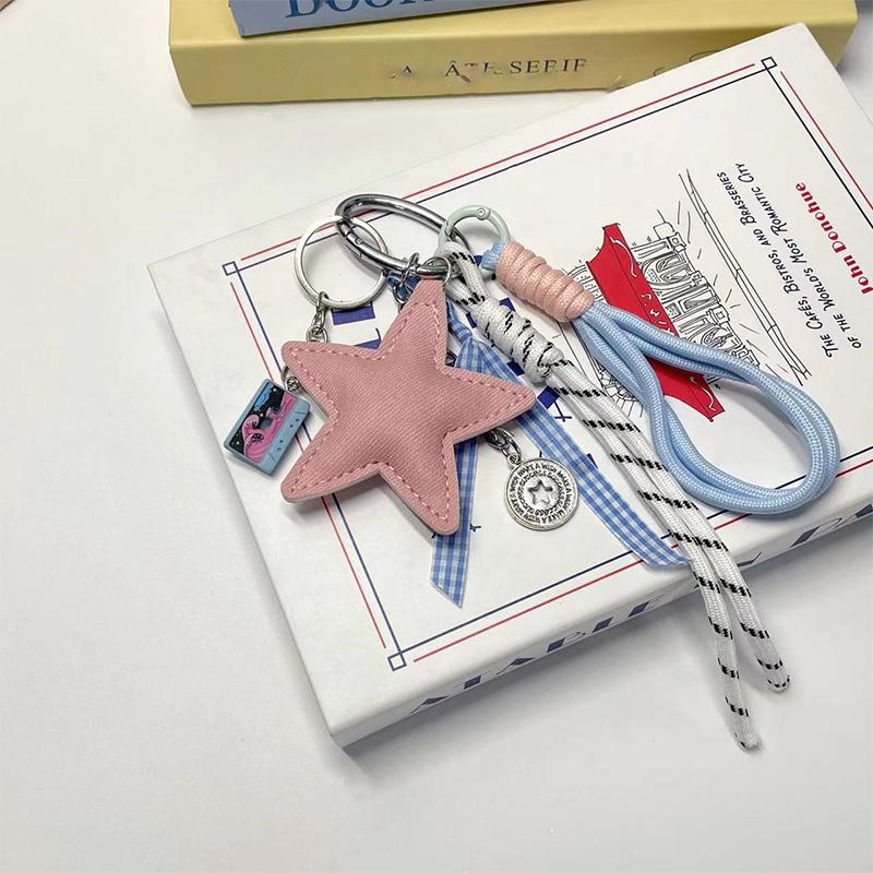 1 Piece Bag Hanging Decoration Pendant Leather Five-Pointed Star Braided Rope Keychain Star Key Holder