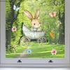 Easter Window Stickers, Creative Cute Floral Bunny Eggs Decor, Static Cling Glass Decals for Bedroom Living Room Holiday Decoration