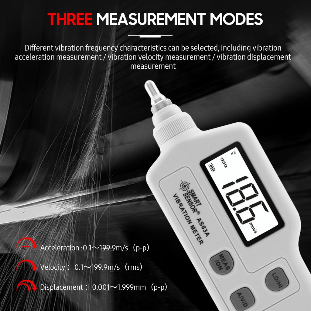 SMART SENSOR AS63A Digitales Vibrationsmessgerät mit LCD-Bildschirm, Vibrationsanalysator, Tester, AC-Ausgang