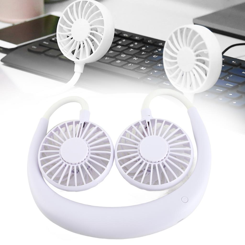 Portable Mini Neckband Fan Double Desktop USB Rechargeable 3‑Speed Lazy Neck Hanging Style