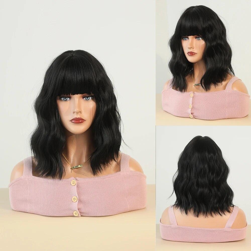 Perucă verde pentru femei Perucă de păr sintetic Bob până la umăr Perucă ondulată Cosplay Party Perucă de Halloween pentru femeie cu păr fals