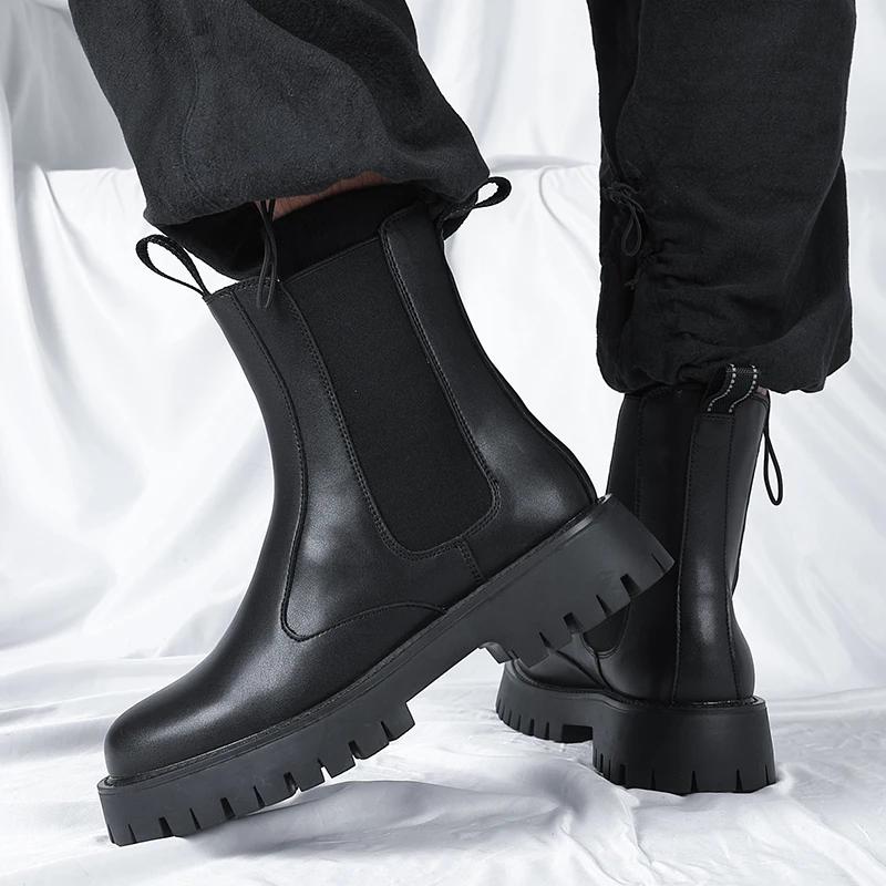 Mode Herren Workwear Schuhe Chelsea Boots Leder Freizeit Biker Schuh für Herren Abriebfest Warmhalten Trendig Alleskönner Beliebter Outdoor Stiefel