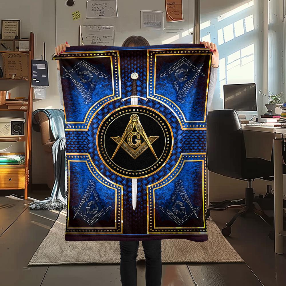 1Pc Masonic Freemason Print Flannel Blanket, High Quality Comfortable for All Seasons, Home Decor, Warmth and Comfort, Perfect for Christmas Gifts