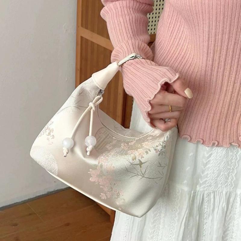 Borsa a Tote alla Moda Casual Ricamata Stile Cinese Borsa a Mano Portamonete Borsa Ricamo Hanfu Borsa a Tracolla con Zip Borsa Cheongsam Festa