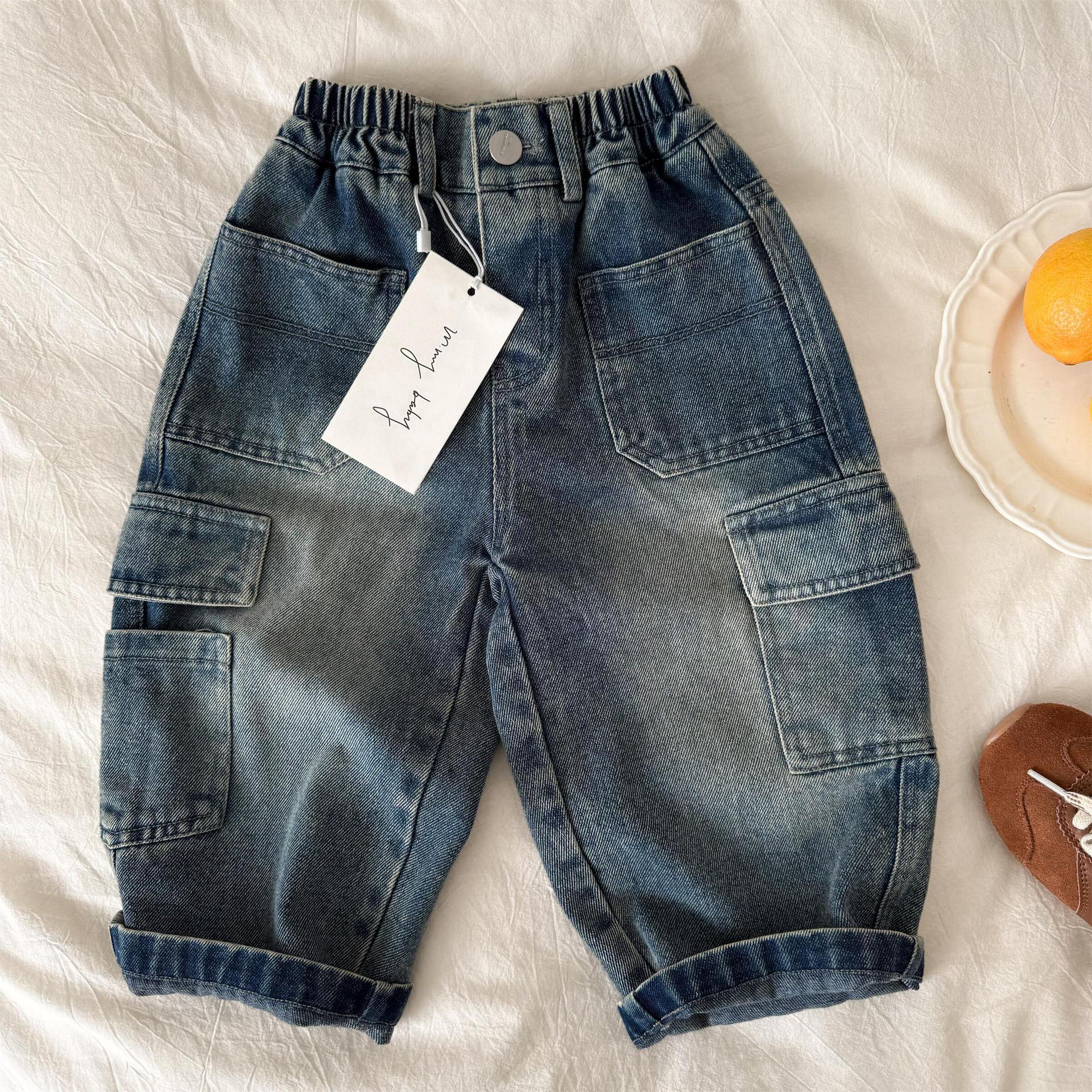 Kids Distressed Denim Jeans for Boys and Girls Loose Straight Leg Casual Pants 90