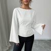 Women S Autumn Striped Flared Sleeve Round Neck Casual Shirt