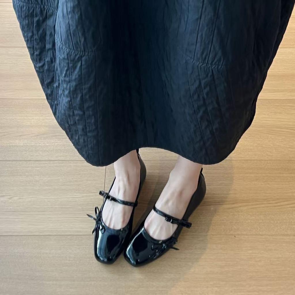 Lammfell-Version~ Mary Jane Einzelspangen-Schuhe aus echtem Leder mit Schleife für Frühling und Herbst, Damen-Schuhe mit kleinem eckigen Zeh und kleinem Riemchen